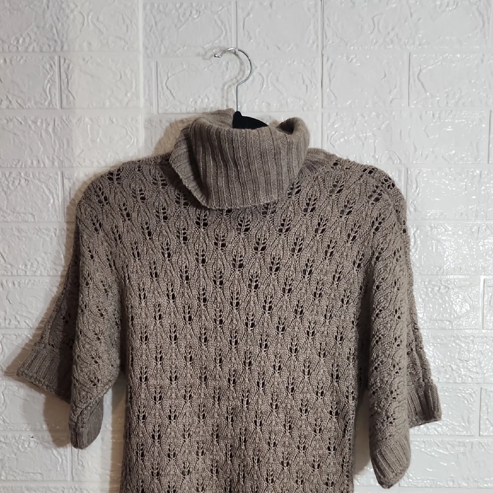 Kenar Taupe Cowl Neck Sweater with Fringe - Picture 6 of 7
